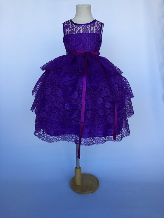 Purple Lace Ruffle Flower Girl Dress Wedding Bridesmaid Photo Etsy