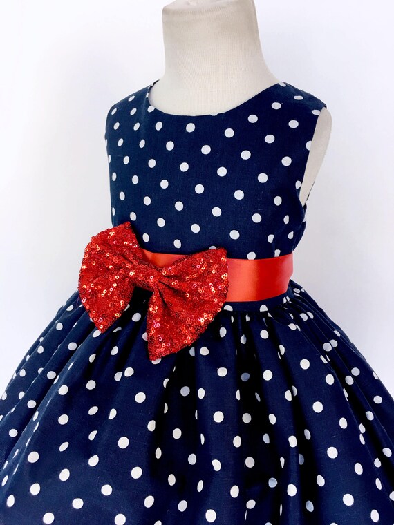 blue dress with red polka dots