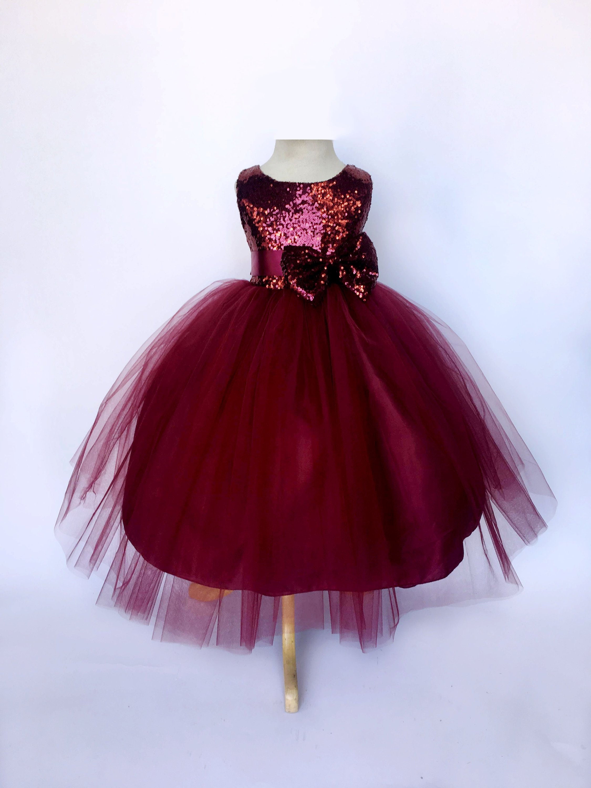 Burgundy 2 Layer Tulle Dress Mini Sequin Bow Ribbon Fall | Etsy