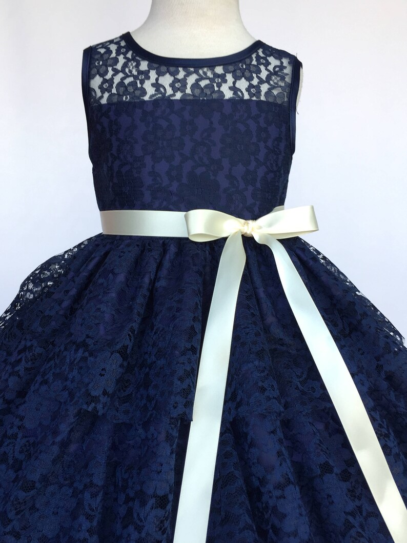 Ruffled Flower Girl Dresses Navy Blue