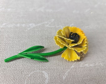 Vintage Yellow Enamel Flower Pin Brooch