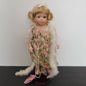 1990&#39;s, Porcelain Doll Dressed in Her Mom&#39;s Outfit with Stand, 16&#39;&#39; Tall