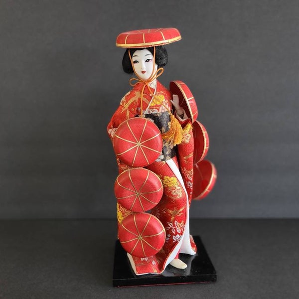 Vintage Japanese Geisha Doll Silk Kimono On Stand aprox.11'', #5