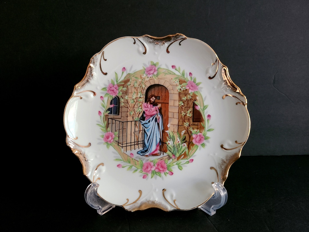 Vintage Jesus Knocking at the Door Gold Trim 8'' Porcelain Plate - Etsy