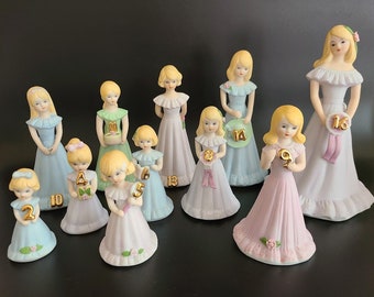 Growing Up Birthday Girls Blond Age of 5, 6, 9, 10, 11, 14 Porcelain Figurine Enesco, 1982 #1