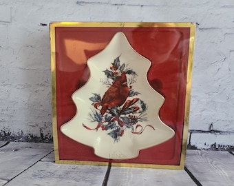 Lenox Holiday Winter Greetings Tree Candy Nuts Dish in Red Box