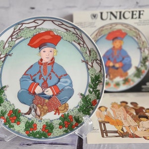 Heinrich Villeroy & Boch UNICEF Nos enfants No 7 &#39;&#39;Laplandia&#39;&#39; Assiette en porcelaine, en boîte, fabriquée en Allemagne de l’Ouest