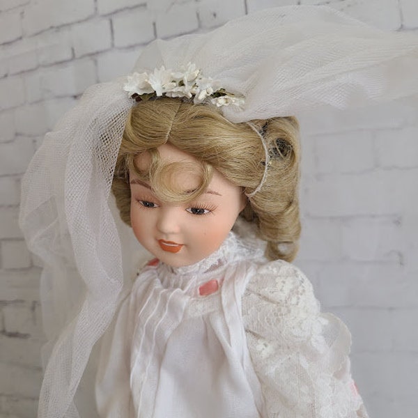 Porcelain Doll “Playing Bride'' by Maud Humphrey Bogart from Hamilton Collection, 1988
