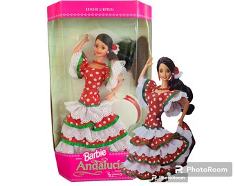 Muñeca Barbie Andalucia del Diseñador Pope Jimenes, Edición Limitada de Coleccionista de Mattel 1996, Fabricada en Indonesia, Versión en Español, # 15758