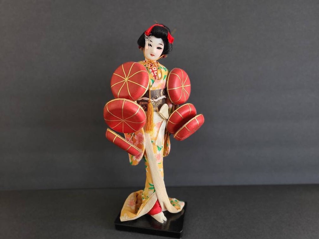 Vintage Geisha Doll in Orange Satin Kimono 196070s 6 Etsy