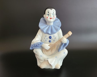 Karussell Clown Figur Mandoline spielend, Spieluhr zum Aufziehen, Porzellan/Keramik