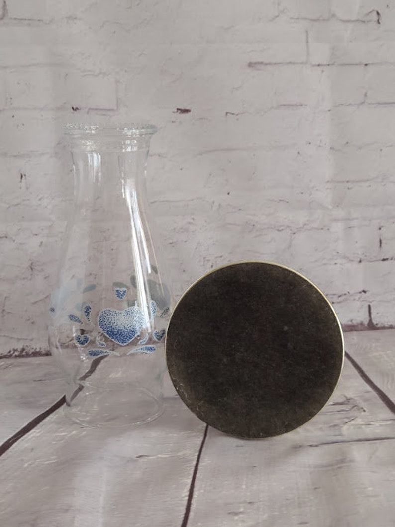 Vintage blauwwitte porseleinen voet orkaanlamp, kandelaar 13'' afbeelding 5