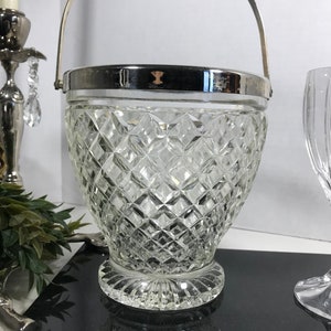 Vintage Cut Glass Großer Eiskübel mit Silberplattengriff - Diamantmuster Kristallwein oder Champagnerkübel