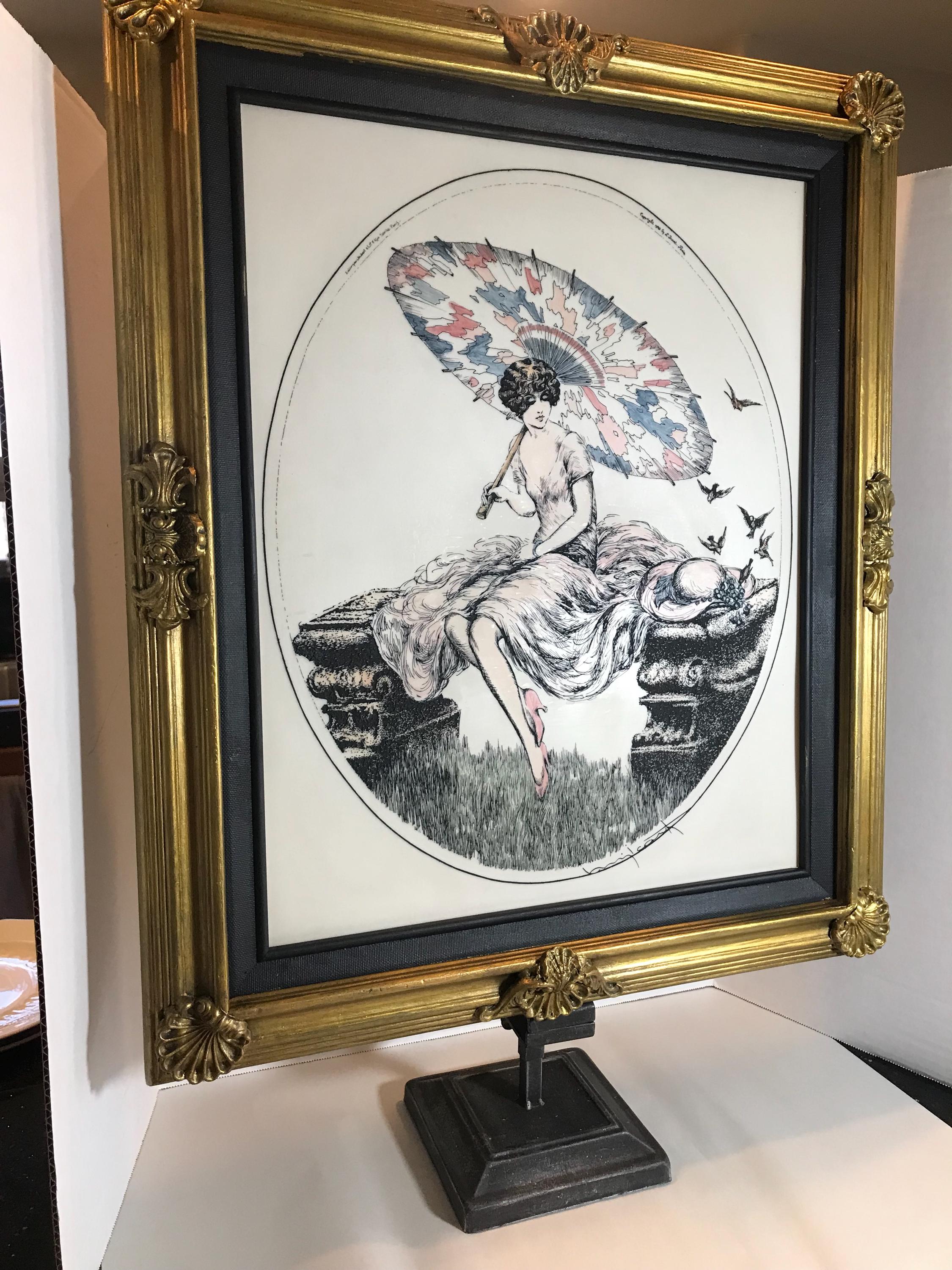 Vintage Louis Icart Etching, “parasol” – 1928 Paris Print in