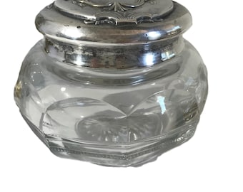 Vintage glass and silver covered box, elegant Art Nouveau pressed glass jewelry covered dish, Art Nouveau glass trinket box, trinket box
