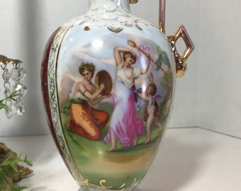 Jarra de porcelana Kaufmann firmada vintage, jarrón de jarra pintado a mano de porcelana austriaca romántica, jarra elegante Kaufmann de estilo victoriano