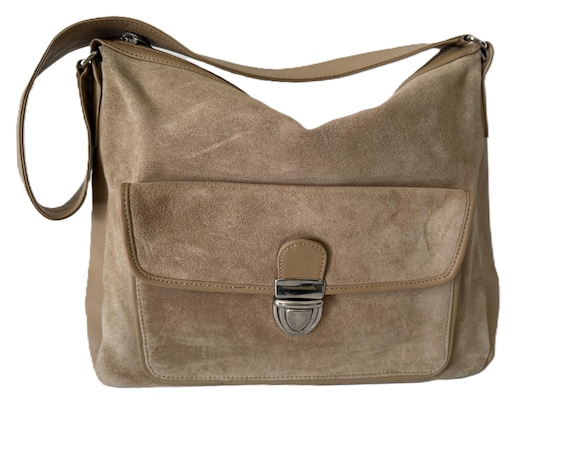 Talbots camel suede and leather structured handba… - image 1