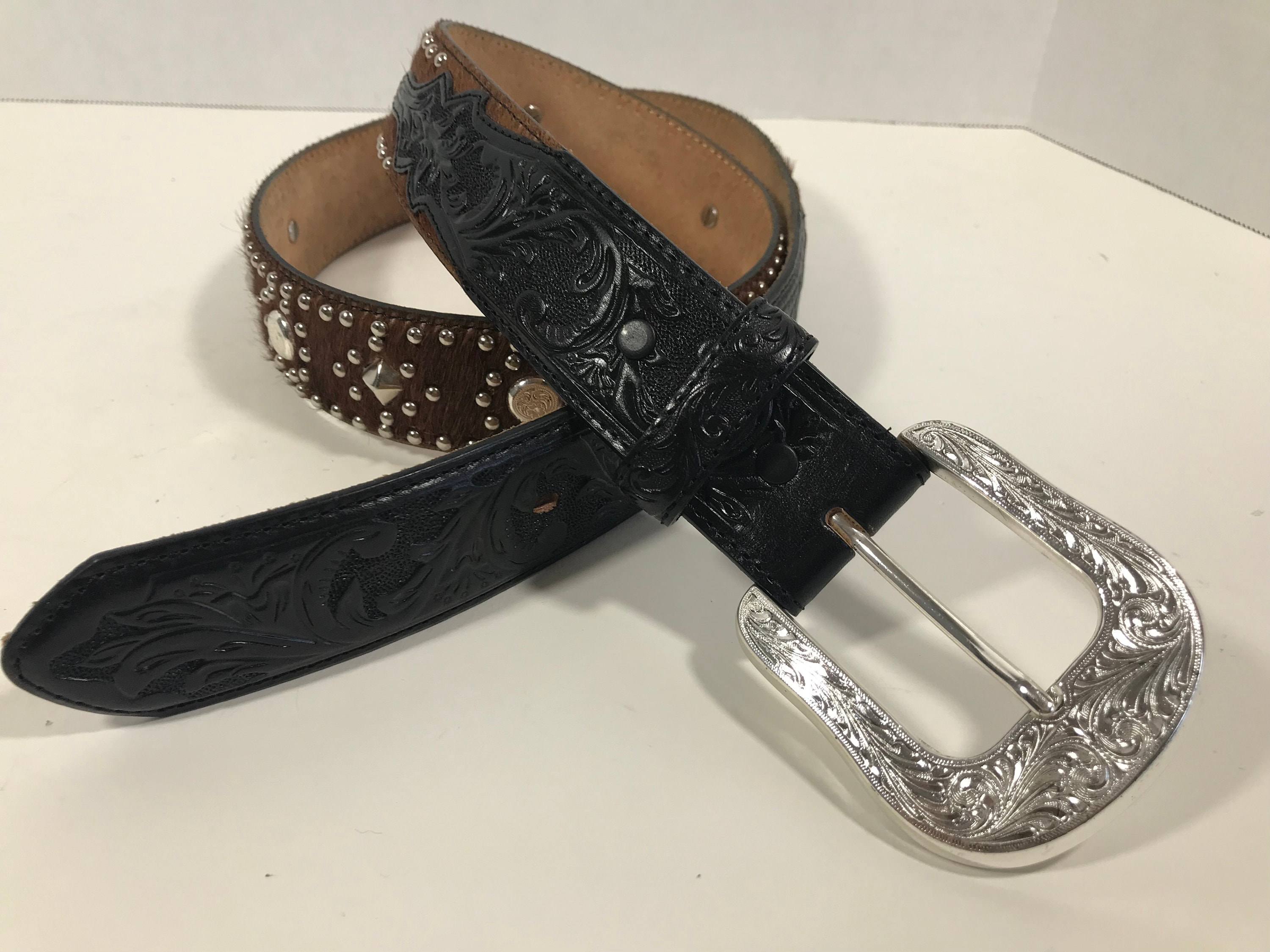 Brown Leather Belt with Silver Buckle Tony Lama Western L Cowgirl Rhinestone Tony Lama Men main image 2