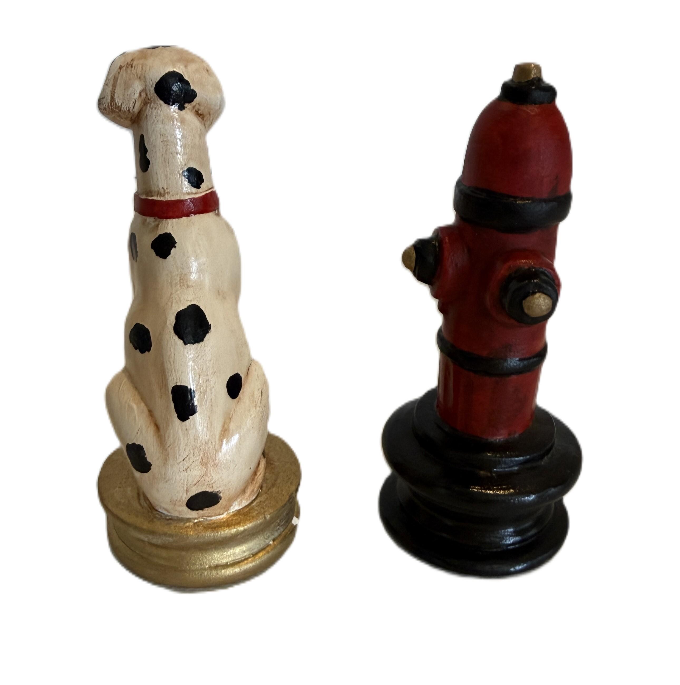 Vintage Chalkware Dalmatian & Fire Hydrant Chess Piece Figurines, Hand ...