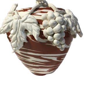 Vintage Marcella Smith art pottery vase, signed, Marbled pottery planter, Marcella Smith ceramic planter with applied design, art pottery