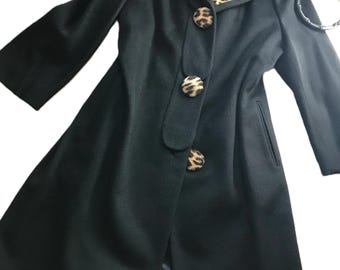 Abrigo largo vintage Youthcraft de leopardo de los años 60, chaqueta Jackie O vintage Youthcraft de los años 60 con estampado de leopardo y negro, abrigo vintage de leopardo de los años 60