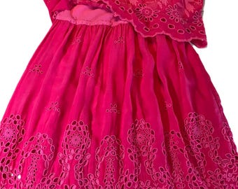 Johnny Was pink eyelet two piece dress, Size M, Johnny Was boho style pink embroidered sun dress with cropped top, Johnny Was summer dress.