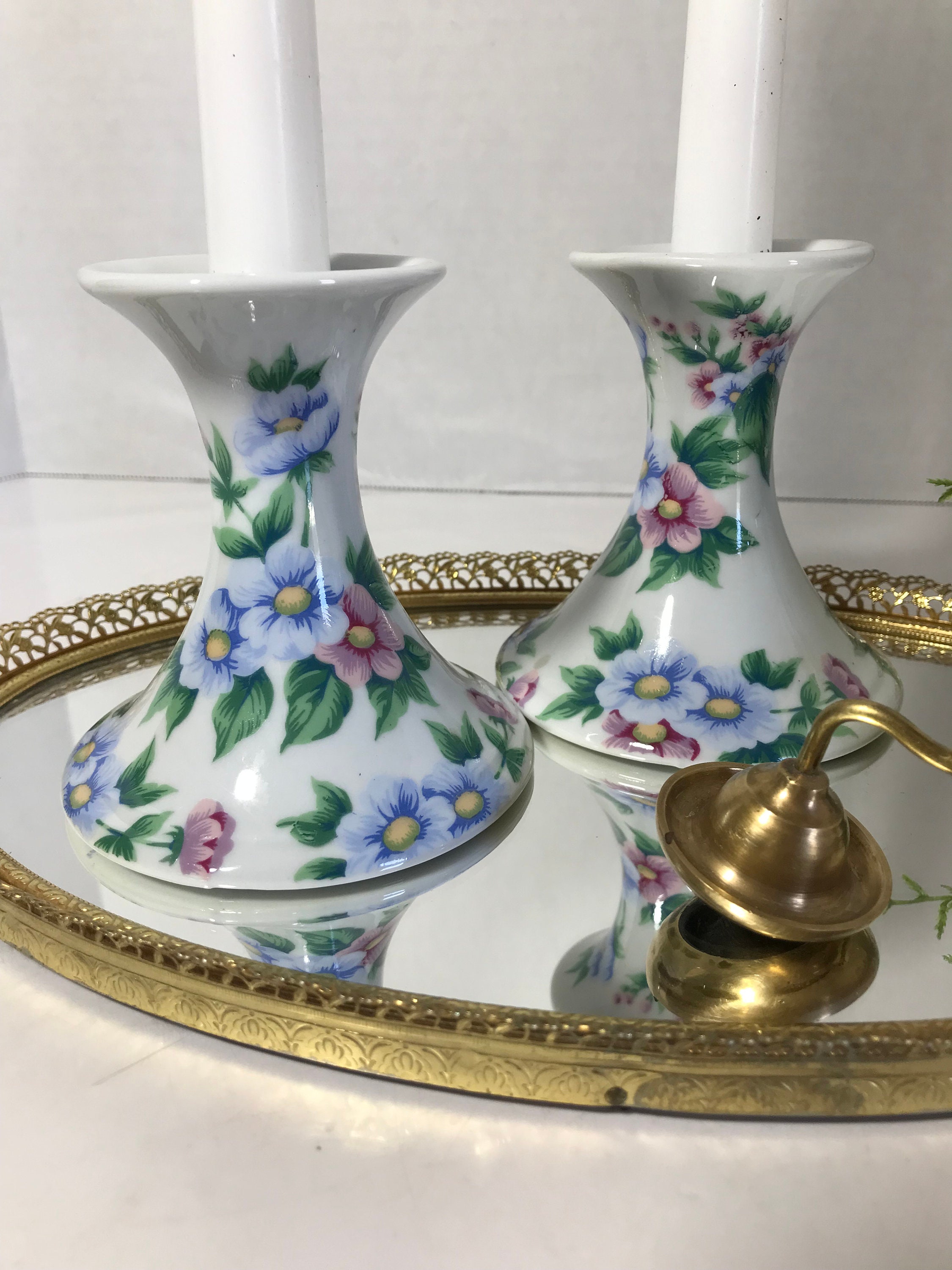 花柄キャンドルホルダー ヴィンテージ磁器の花柄キャンドルホルダー、ヴィンテージセラミックの
