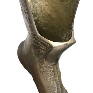Vintage Solid Brass Victorian Boot Vase, Heavy Brass Lace-Up Shoe Sculpture image 4