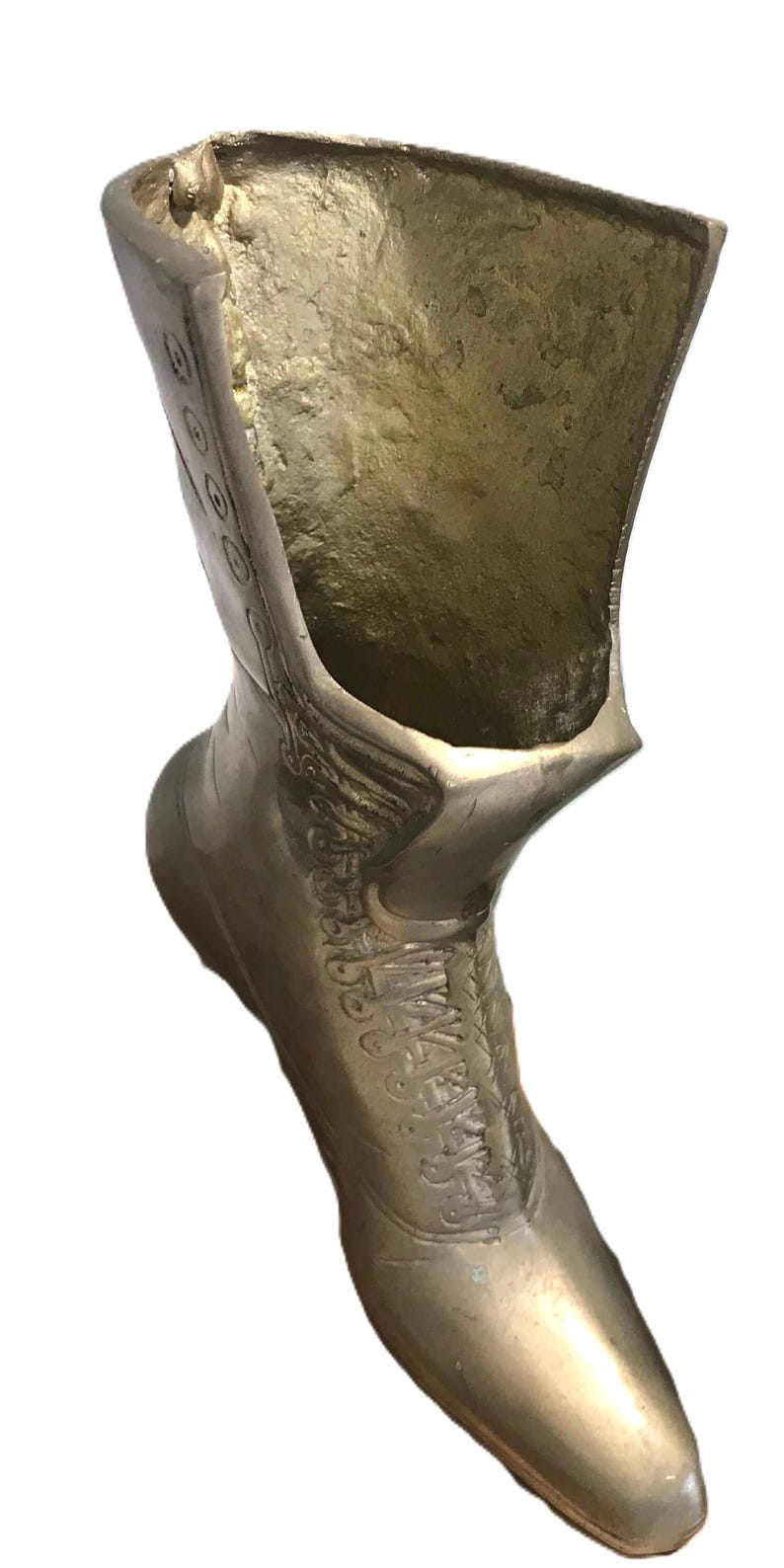 Vintage Solid Brass Victorian Boot Vase, Heavy Brass Lace-Up Shoe Sculpture image 4