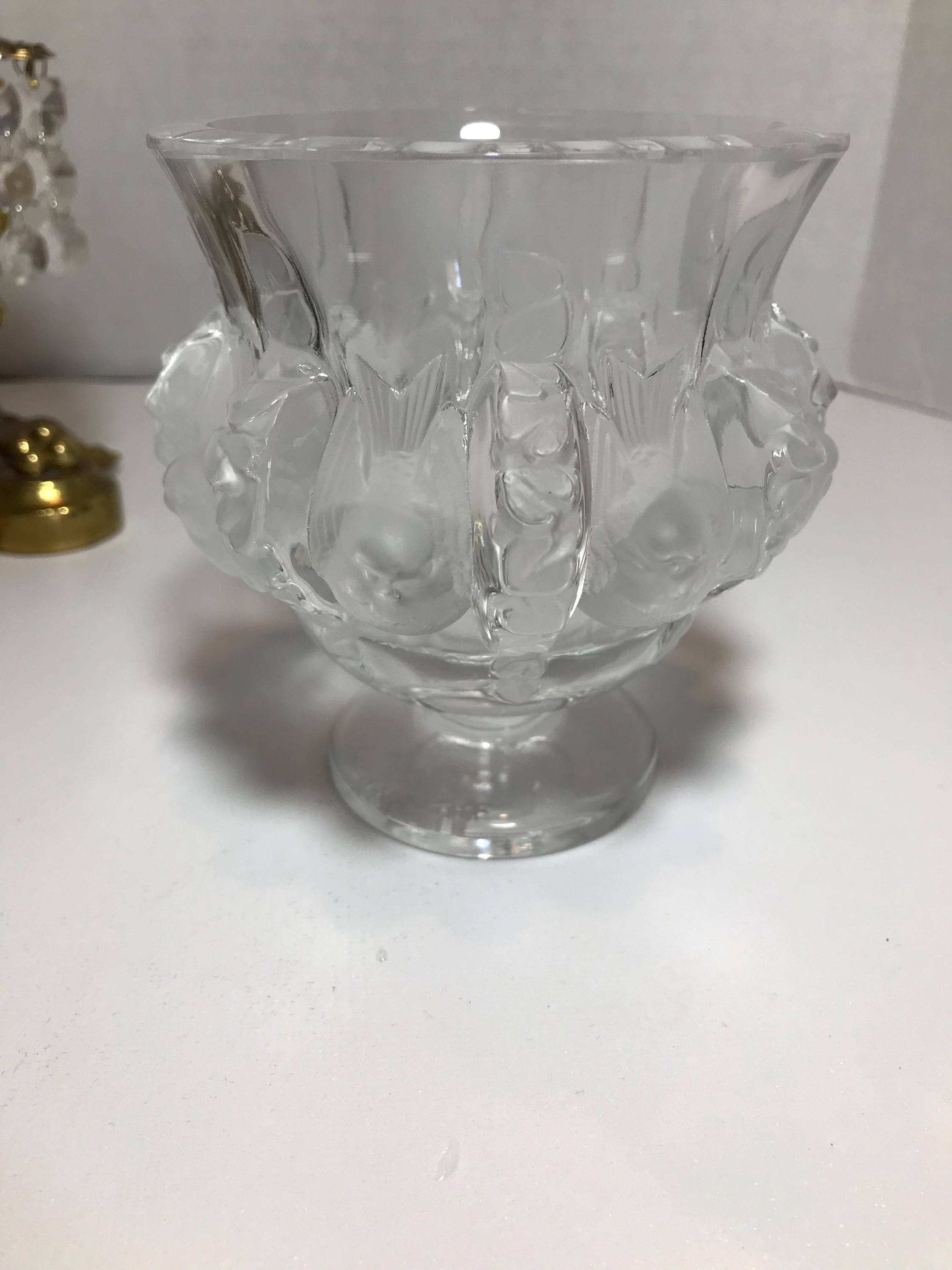工芸品 VINTAGE LALIQUE Vintage Lalique Dampierre Bird Crystal Vase, Lalique Footed