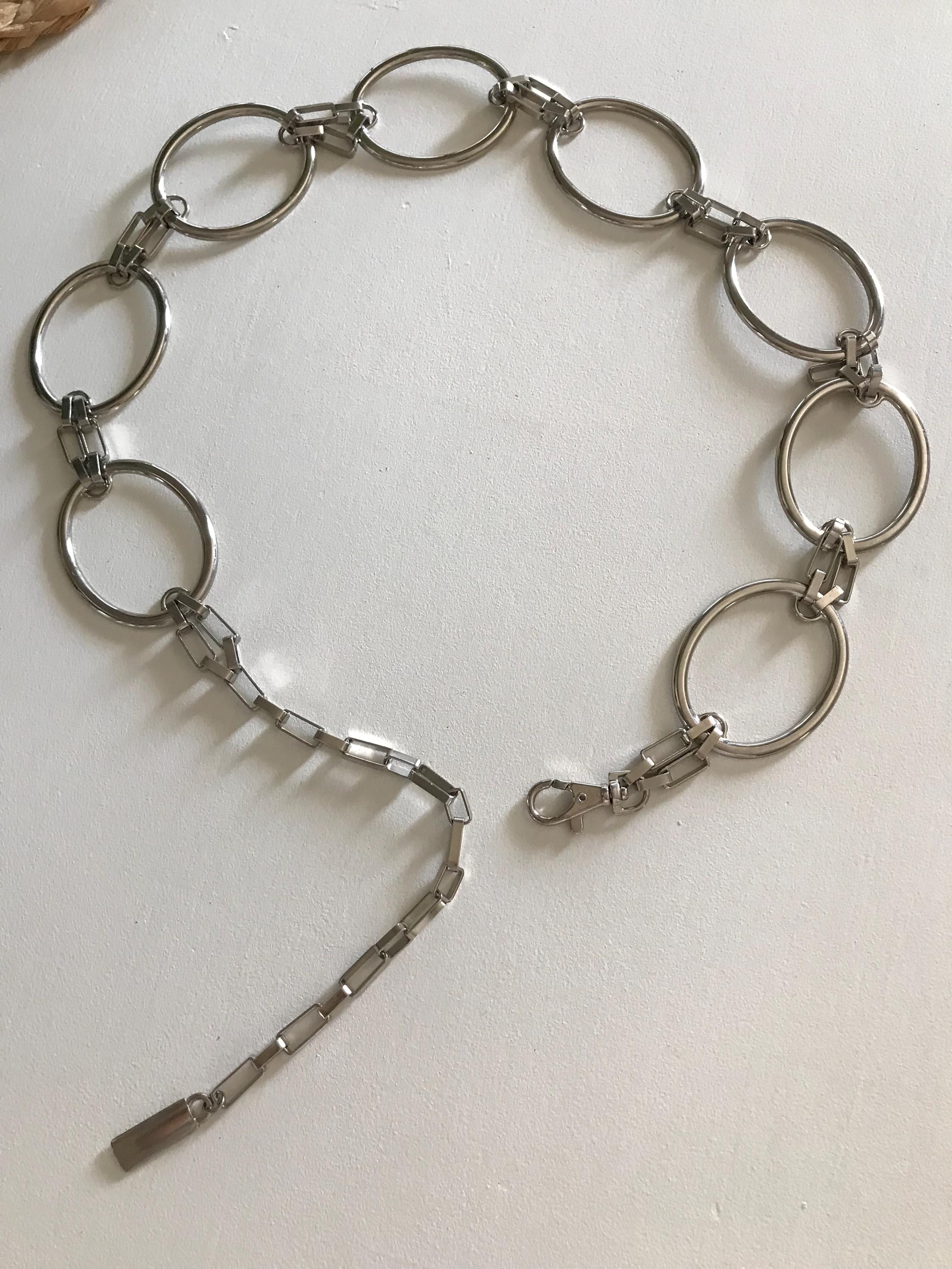 Vintage Silver Oval Linked Chain Belt, Vintage Oval Link  display picture 3