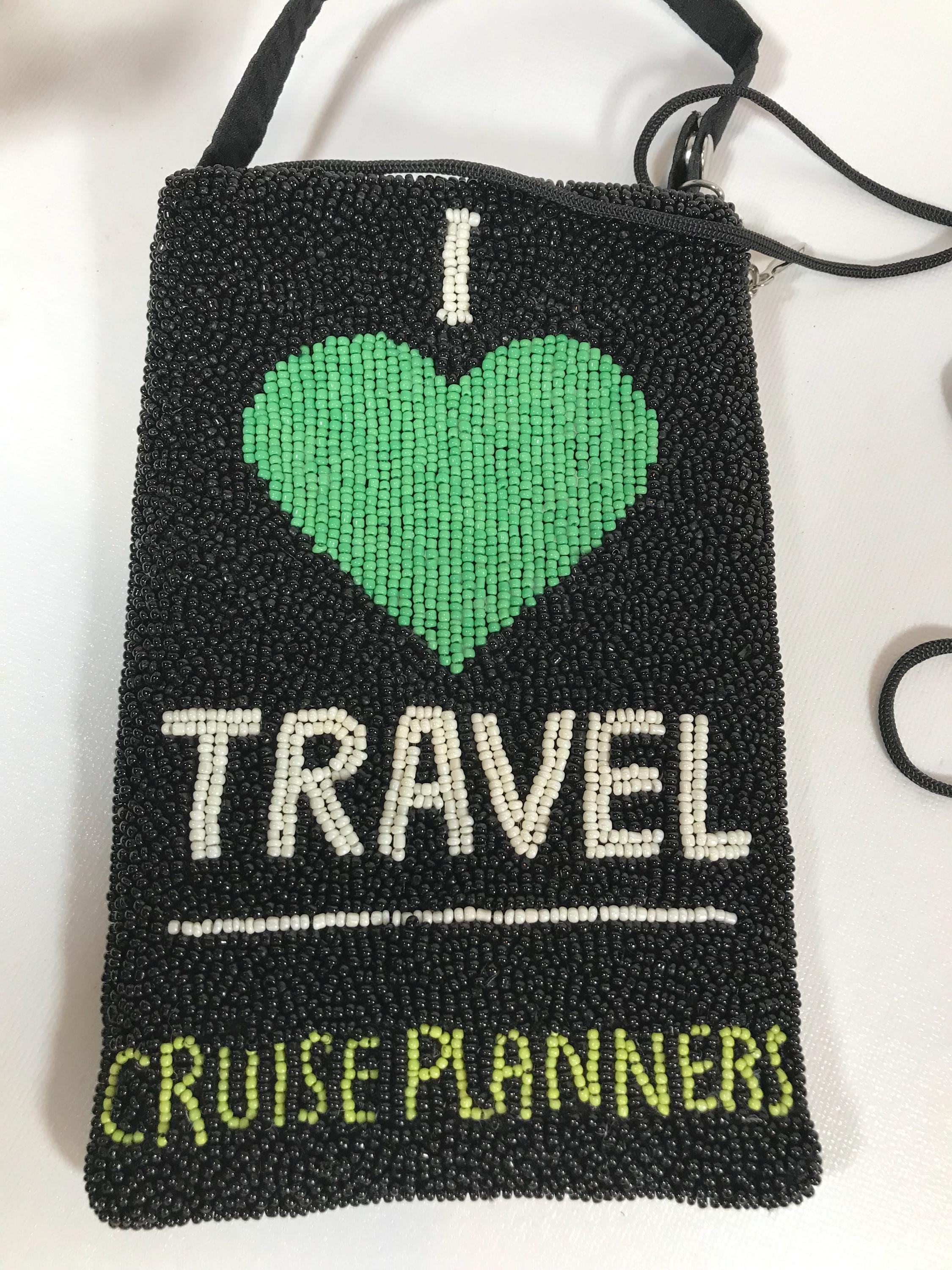 ヴィンテージビーズの黒と緑のノベルティな小さなクロスボディ