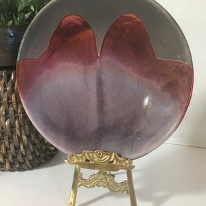 Vintage Evans firmó plato de cerámica de arte raku, tazón de cerámica raku de esmalte opalescente vintage con diseño abstracto, firmado Evans Raku