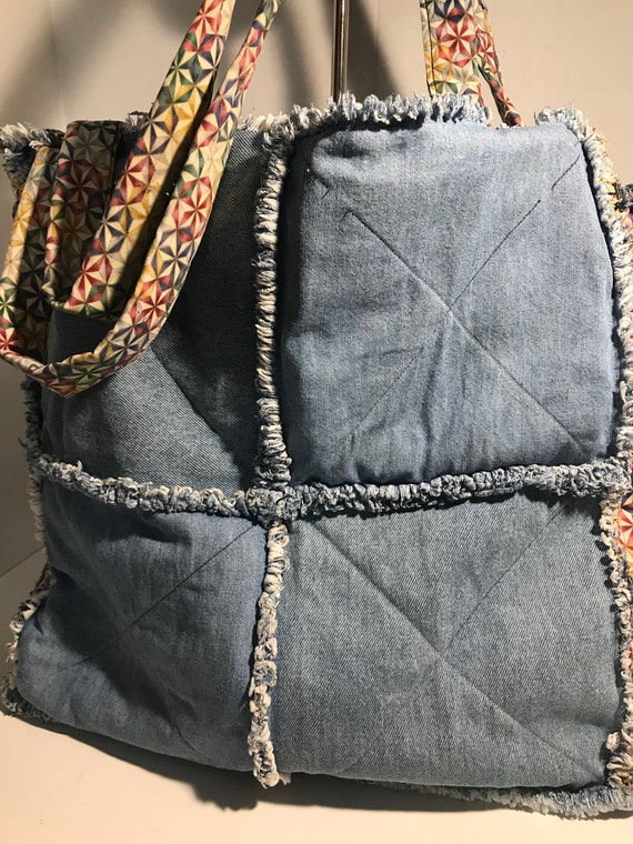 Vintage denim purse handbag tote, Vintage denim r… - image 3