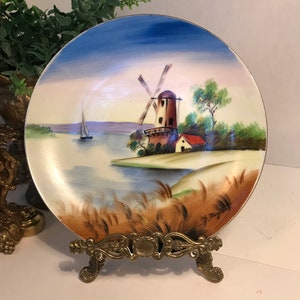 Vintage Japanese hand painted 9" plate, Vintage decorative painted signed plate, Vintage Japan Chinoiserie painted plate signed by Mitzutani