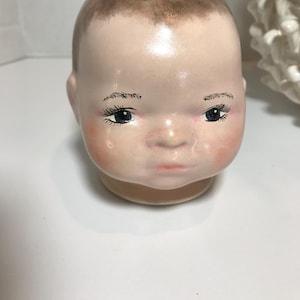 Vintage hand painted baby head bust statue, Vintage ceramic baby head sculpture, Vintage ceramic baby head statue figurine