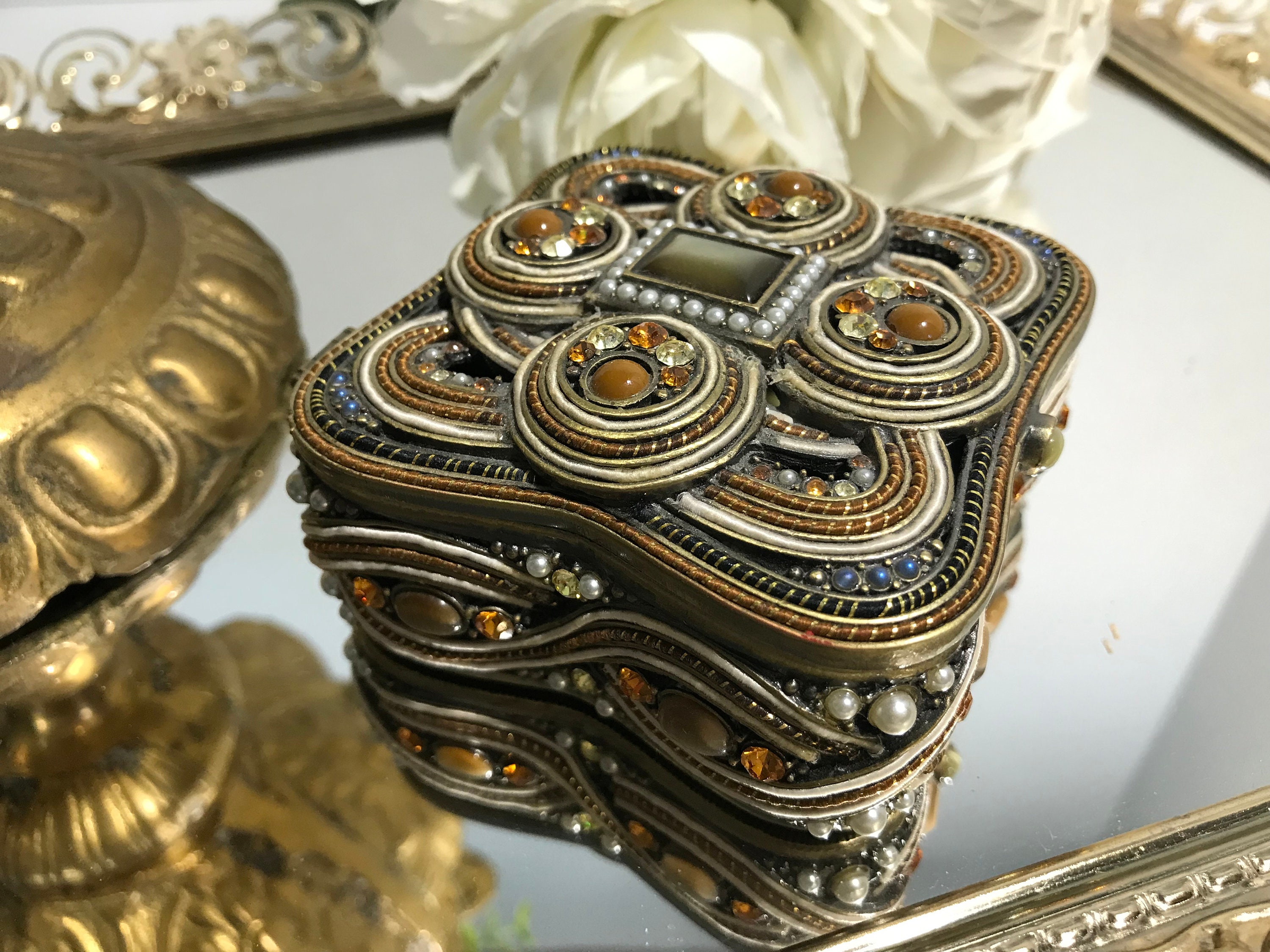 Jewellery Box Vintage Jewellery for Women Enamel Colored Diamond Double  Layer Jewelry Box High-end Exquisite Jewelry Storage Box Vintage Metal  Jewelry