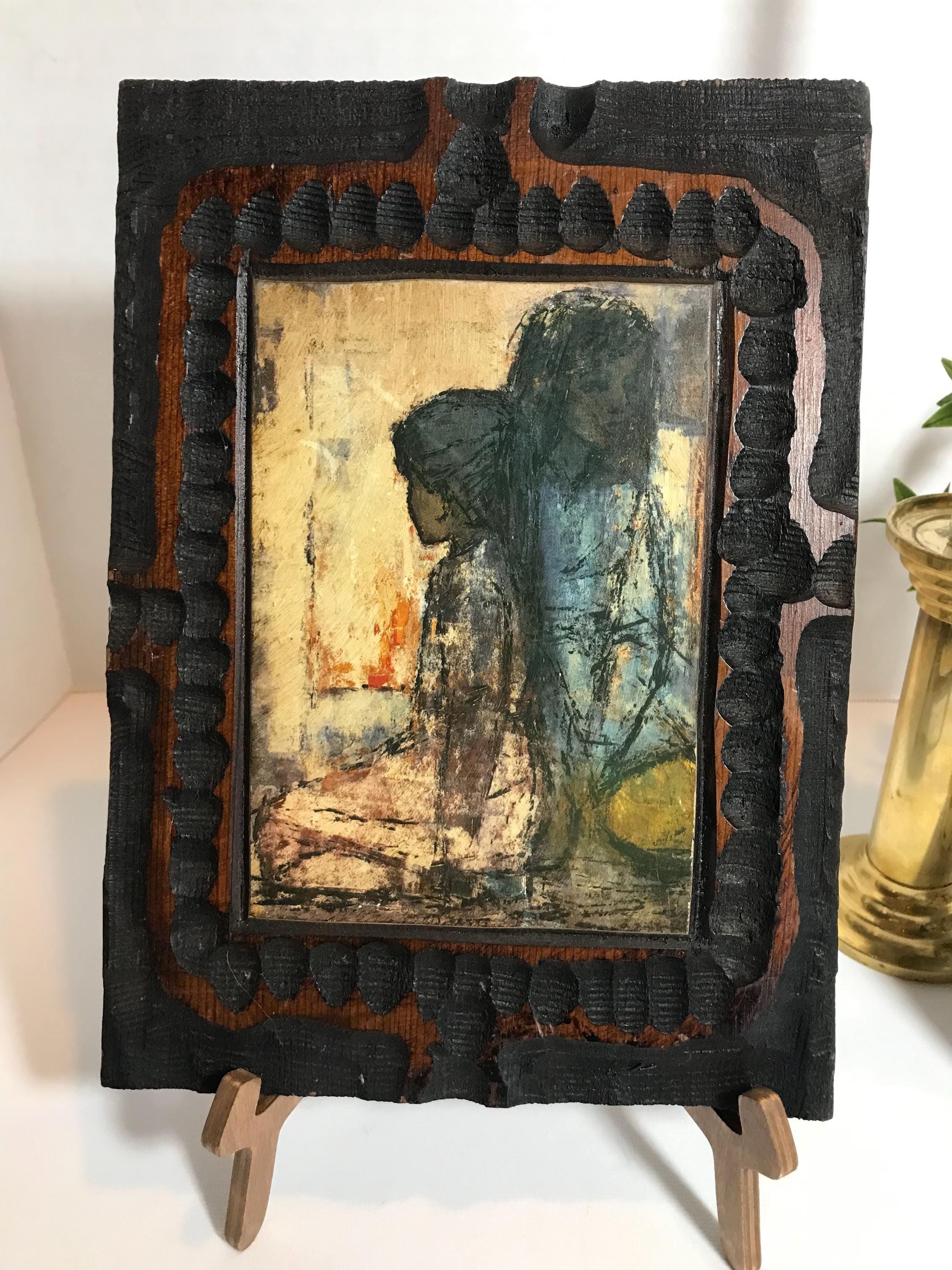 Vintage 1970s Carved Wood Christian Bjorn Larsen Wall Art, 70s Mid
