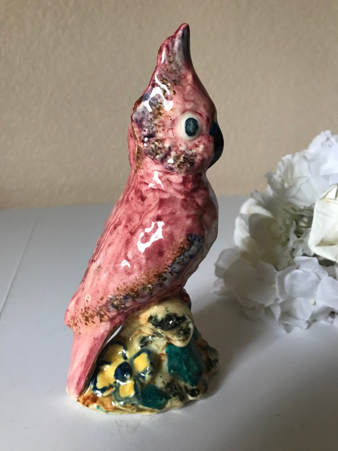 Vintage Stangl Ceramic Bird Figurine, Vintage Stangl Red Cockatoo