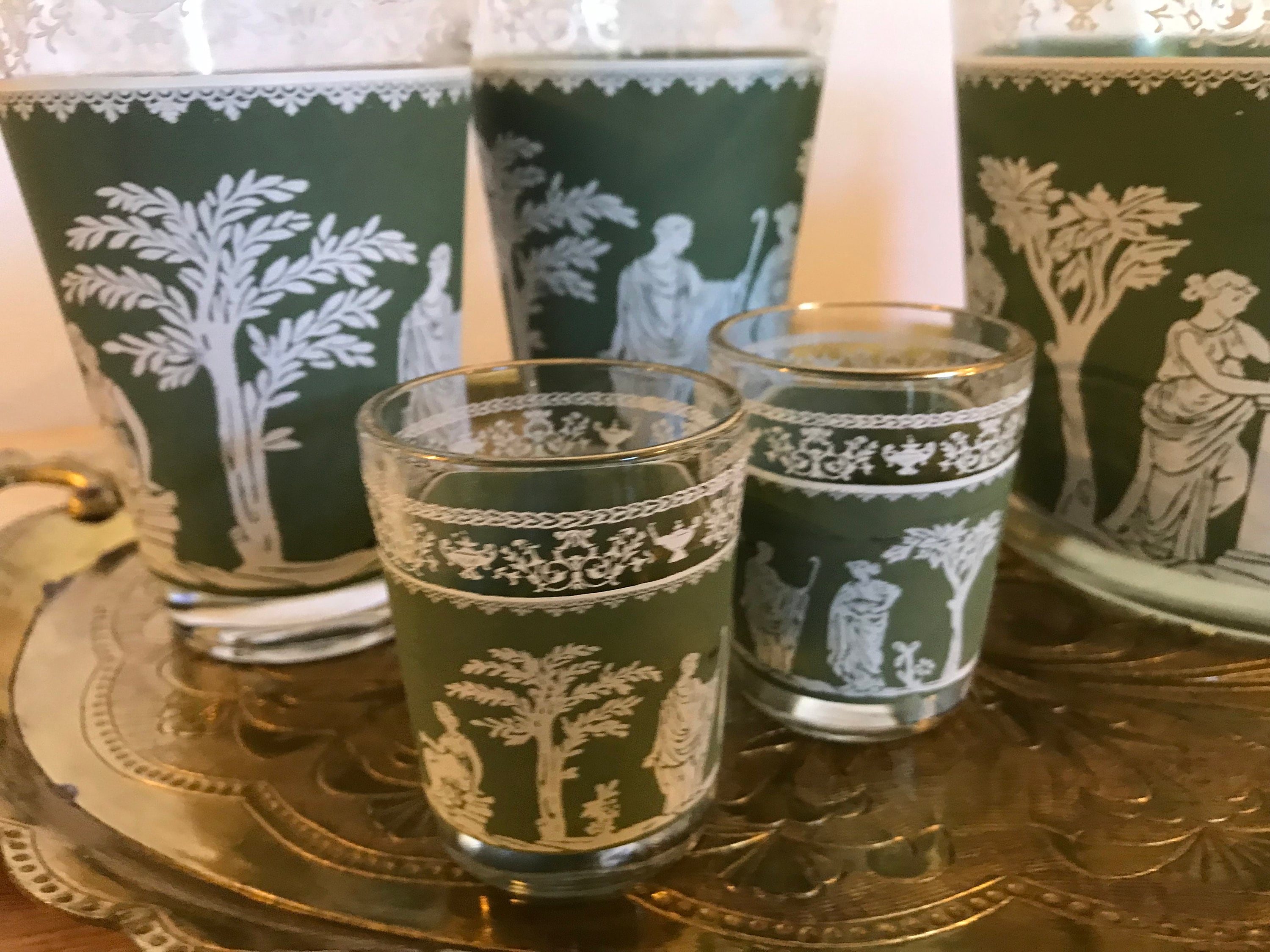 Barware, Dining, Mid Century Modern Glass Set Of 4 Beer Mug Smoked Green  Colored Barware Evc