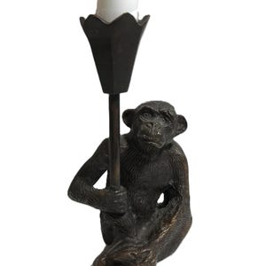 Vintage bronze monkey candle holder, Vintage cast bronze metal monkey holding candleholder, Vintage bronze monkey statue, monkey decor