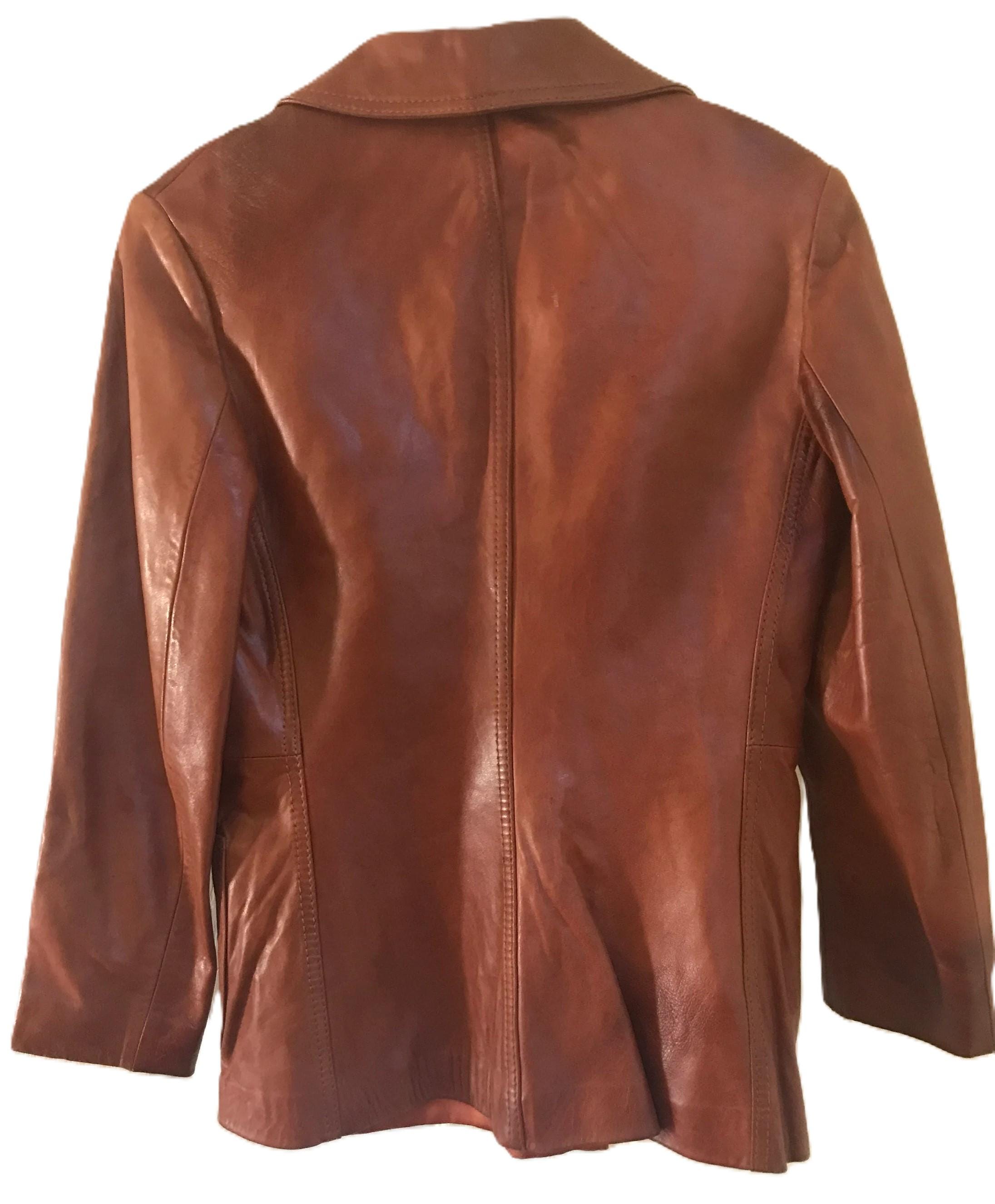 Vintage Beau-geste Leatherware 70s Brown Leather Jacket Coat