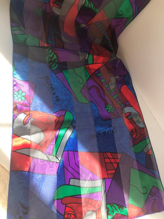 Vintage Picasso print silk 60x14 scarf, Vintage a… - image 3