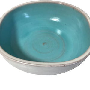 Vintage Robert Morgan gesigneerd aardewerk, Robert L. Morgan keramische kom uit het midden van de eeuw, Robert L. Morgan turquoise interieur ondiepe consolekom