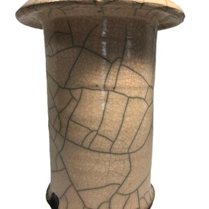 Vintage unique Douglas Taylor Jr raku pottery vase, signed, Douglas Taylor Jr unique cracked look finish Raku pottery cylinder shaped vase