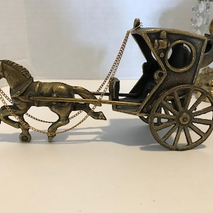 Vintage Brass Horse and Carriage Figurine | Horse-Drawn Buggy Statue | Office or Shelf Decor, Brass Home Decor, Equestrian brass figurine