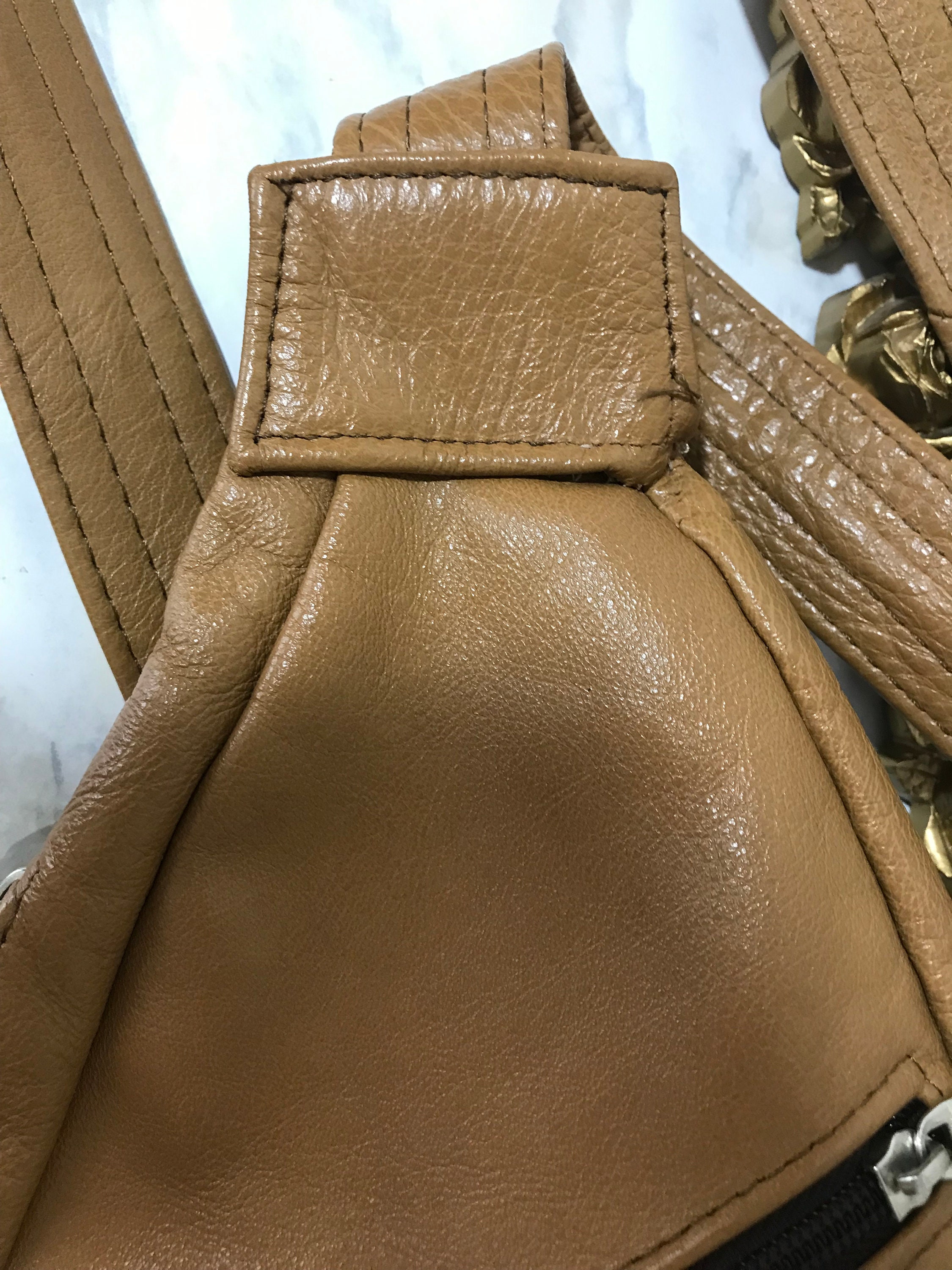 Sac à Main Cuir Vintage Années 70 - Bandoulière Et Porté Main - Marron - Occasion Bon état