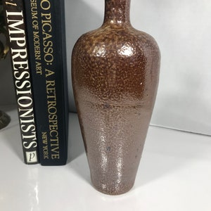 Vintage ceramic brown glazed vase, Campos Filhos ceramic pottery vase signed, Vintage hand thrown pottery brown glaze signed vase