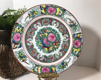 Vintage Japanese porcelain ware hand painted plate, Vtg Rose Medallion Japanese porcelainware plate made for Lord & Taylor, Japanese plate