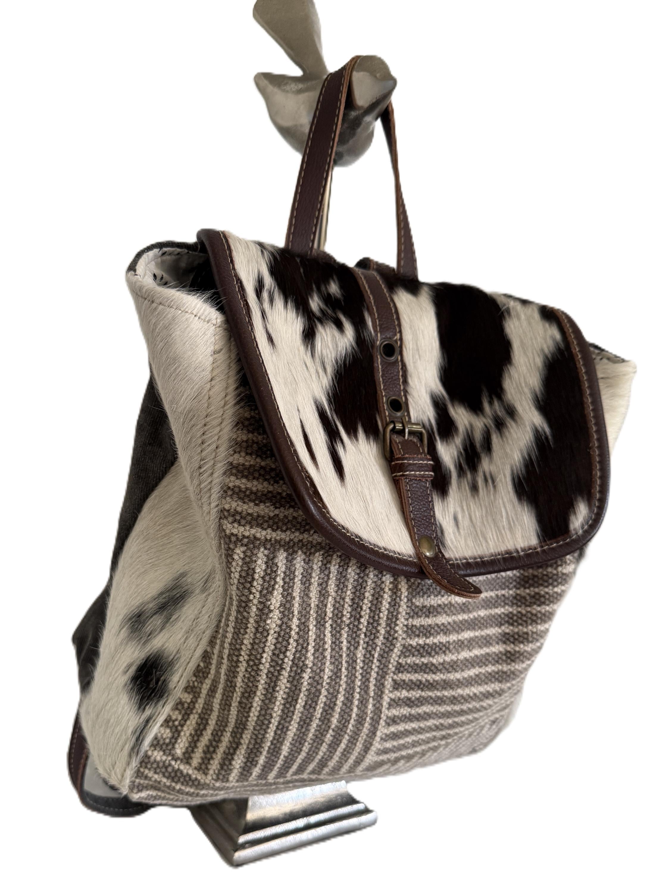 Myra Bag Black & White Cowhide Backpack with Tan Trim Amazon.com: Myra Bag Women main image 2
